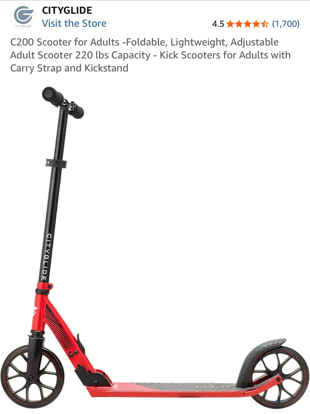 Adult Teens Kick Scooter Red Foldable fast for fun, commute, adjustable handle